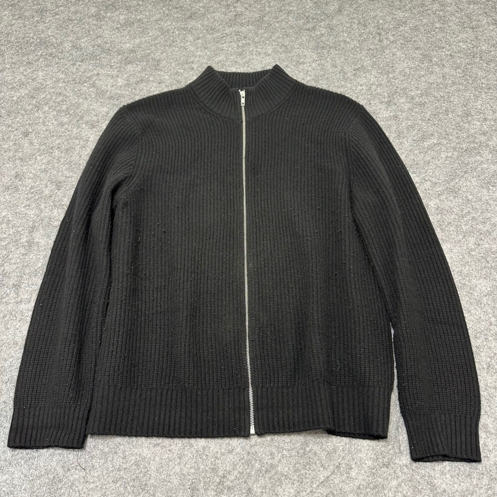 Quince Fisherman Full Zip Sweater Mens L Black Mongolian Cashmere Ribbed Knit